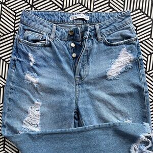 Zara Relaxed Light Blue Distressed Jeans